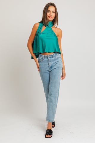 HALTER NECK SATIN TOP (TEAL)