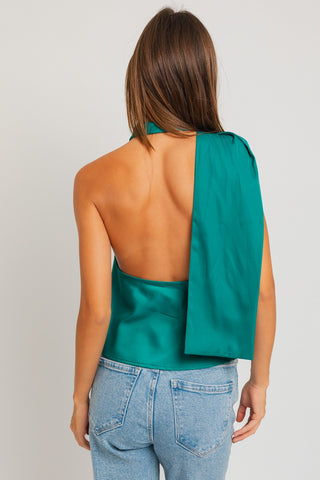 HALTER NECK SATIN TOP (TEAL)