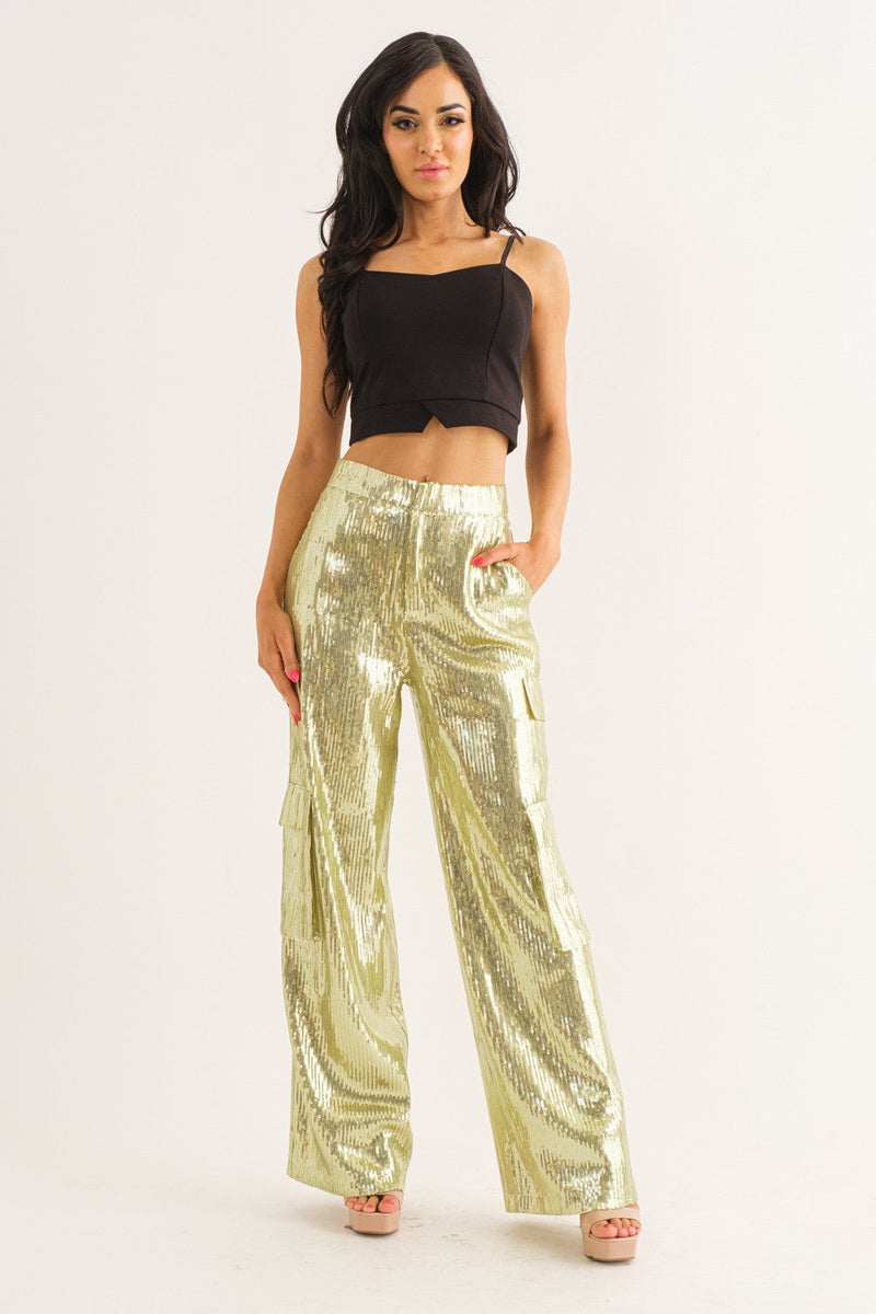 Sequin Cargo Trousers (GOLD)