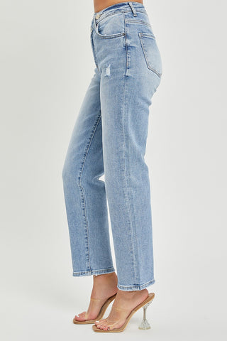 HIGHRISE CROSSOVER TAPERED JEANS