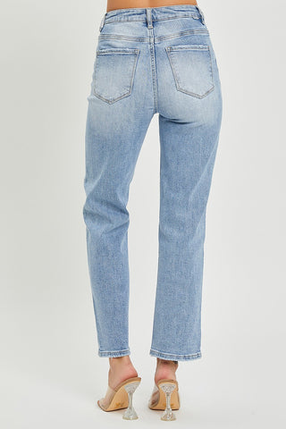 HIGHRISE CROSSOVER TAPERED JEANS