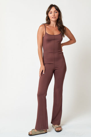 STRETCH SLEEVELESS JUMPSUIT (BROWN)