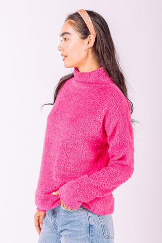 Fuzzy Soft Textured Cozy Solid Knit Top (Hot Pink)