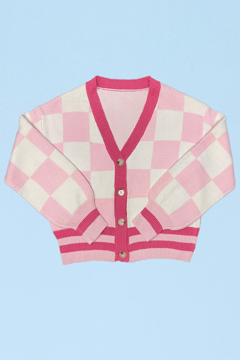 Check Yes or No Cardigan (Pink)