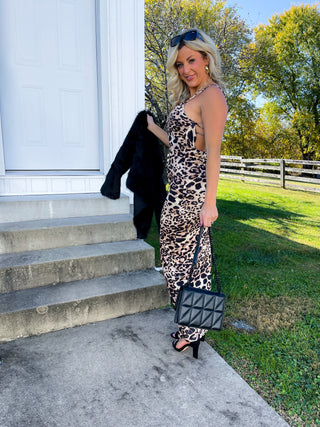 LEOPARD MESH MAXI DRESS