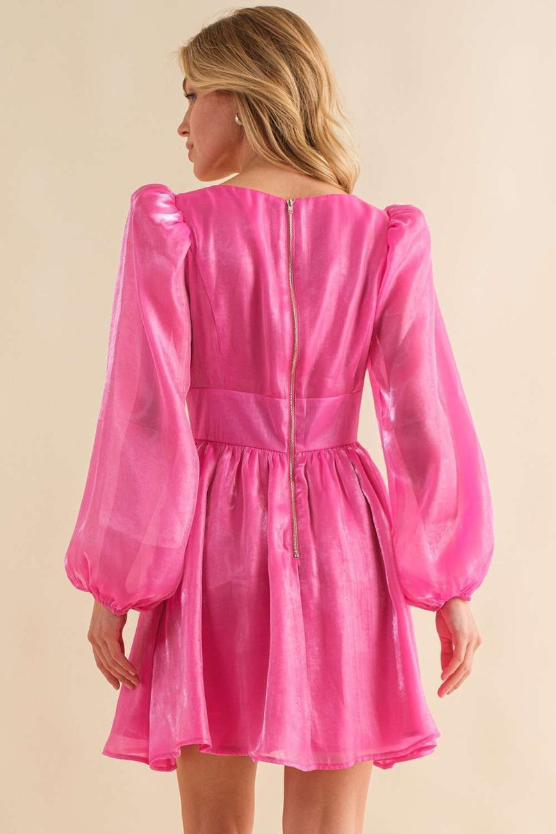Feminine Mood Shirring Mini Dress (Pink)