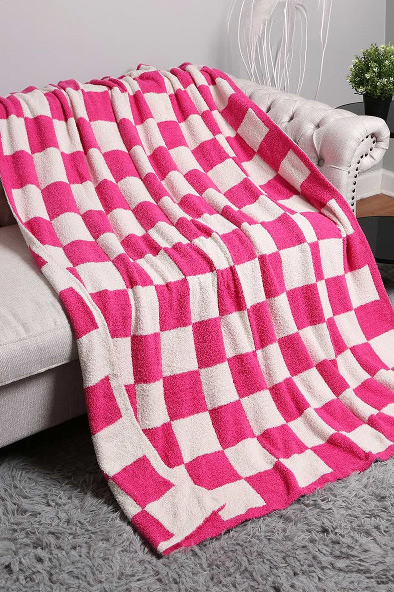 Reversible Checkerboard Patterned Throw Blanket (BEIGE)