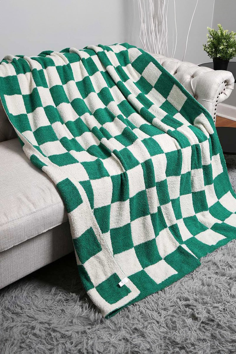 Reversible Checkerboard Patterned Throw Blanket (GREEN)