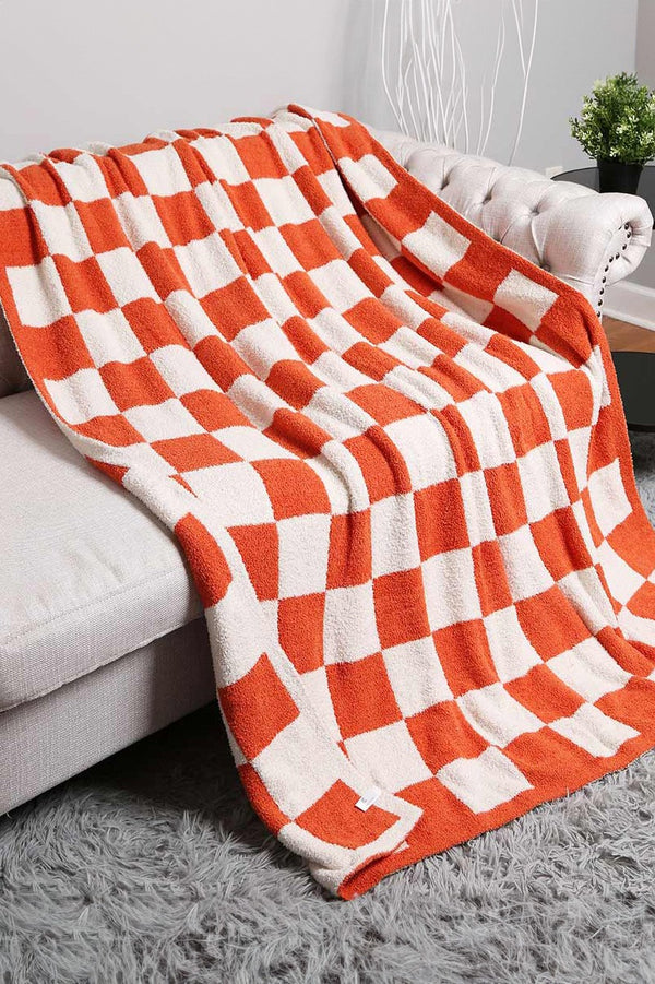 Reversible Checkerboard Patterned Throw Blanket (ORANGE)