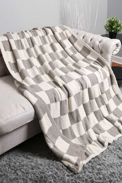 Reversible Checkerboard Patterned Throw Blanket (GREY)