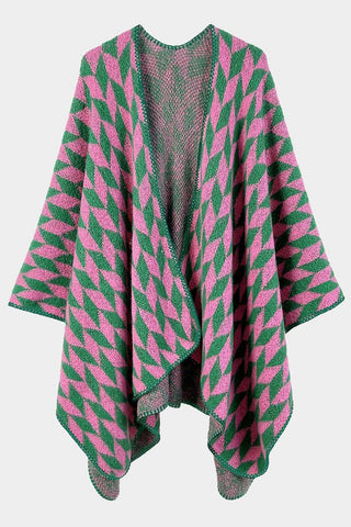 Geometric Patterned Knit Kimono Poncho