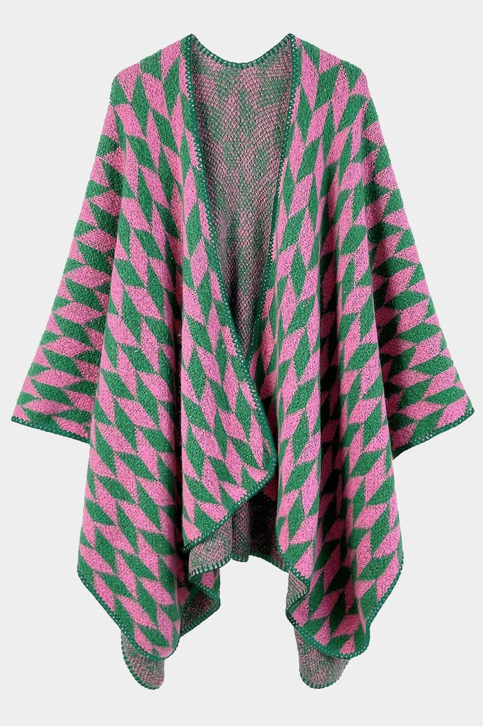 (PRE-ORDER) Geometric Patterned Knit Kimono Poncho