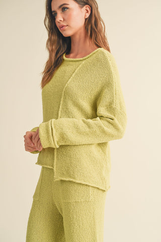 ASYMMETRIC CUT SWEATER TOP (LEMON GRASS)