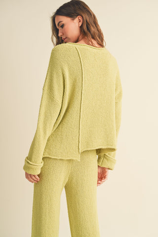 ASYMMETRIC CUT SWEATER TOP (LEMON GRASS)