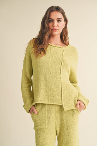 ASYMMETRIC CUT SWEATER TOP (LEMON GRASS)