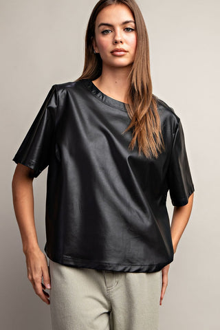 LEATHER SHORT SLEEVE TOP (BLACK)