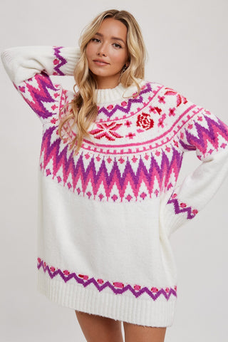 FAIR ISLE SWEATER DRESS - IVORY