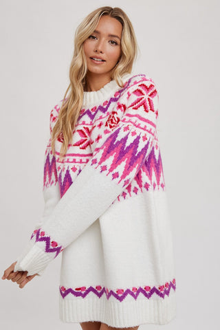 FAIR ISLE SWEATER DRESS - IVORY