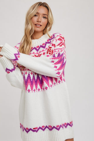 FAIR ISLE SWEATER DRESS - IVORY