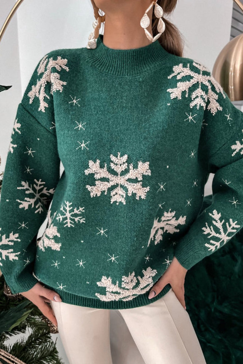 Christmas Snowflake Mock Neck Sweater (EMERALD)