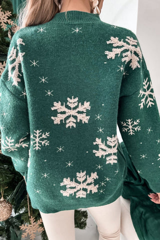 Christmas Snowflake Mock Neck Sweater (EMERALD)