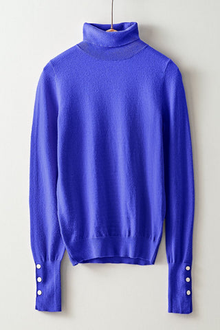 SOFT KNIT STUDDED SLEEVE DETAIL TURTLE NECK TOP (ROYAL BLUE)