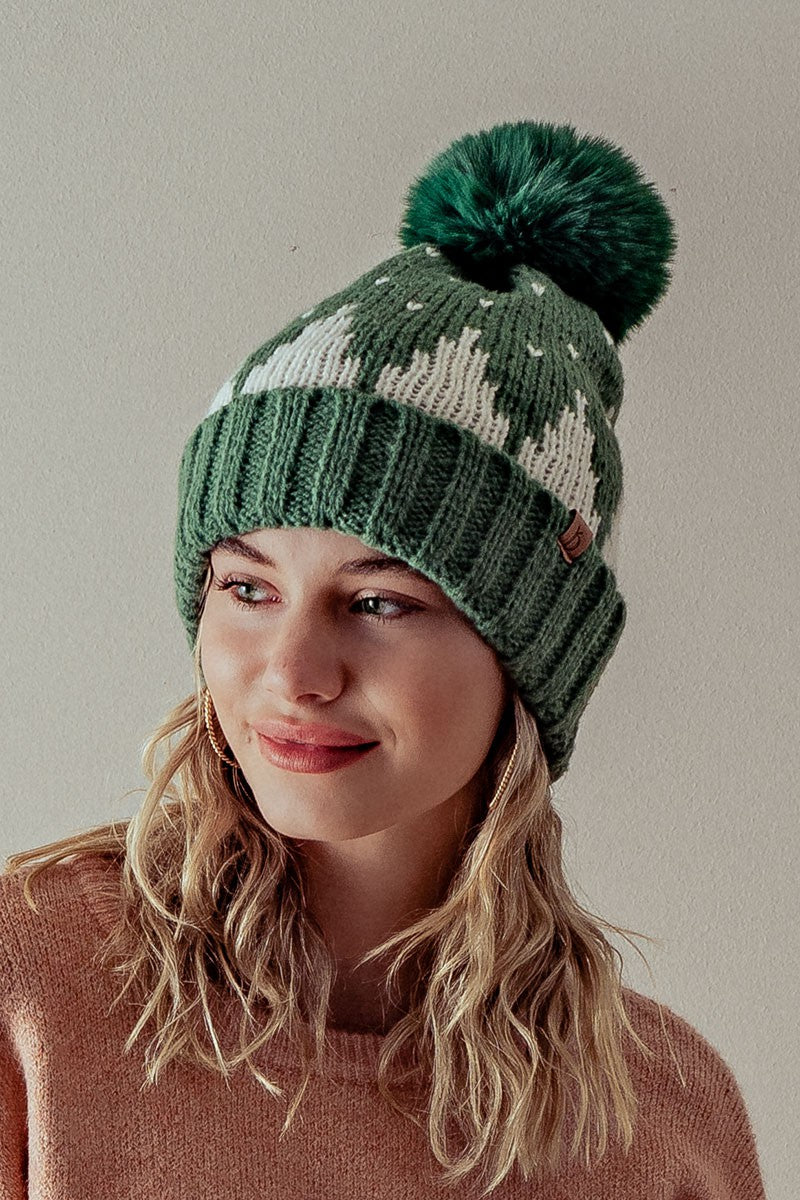 SNOWING MOUNTAIN HOLIDAY BEANIE (GREEN)