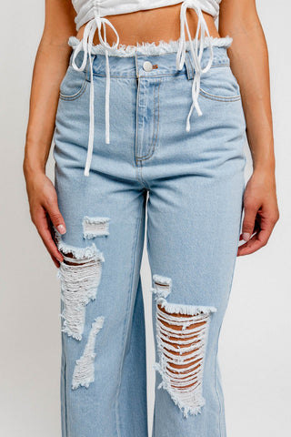 DISTRESSED WIDE JEANS