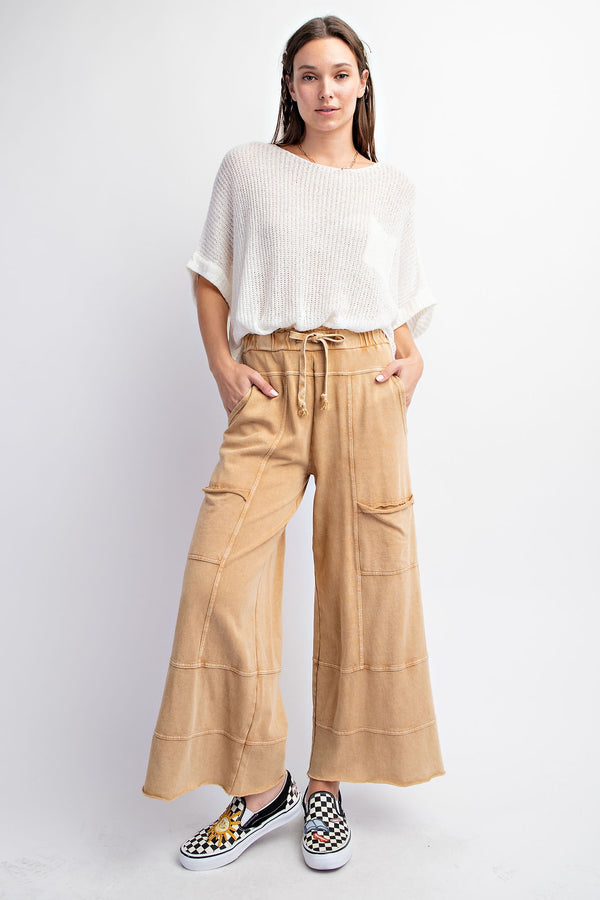 MINERAL WASHED TERRY KNIT PANTS (CAMEL)