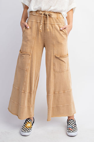 MINERAL WASHED TERRY KNIT PANTS (CAMEL)