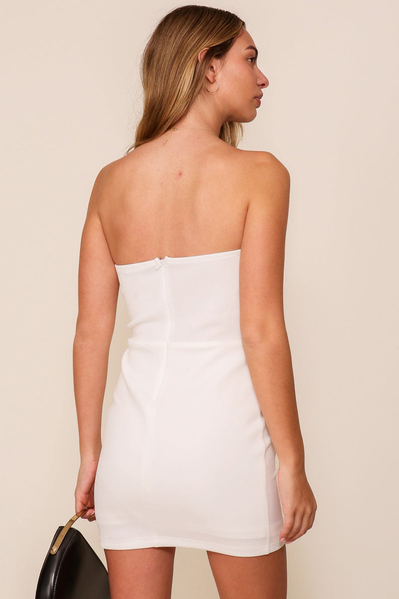 Tube Bow Mini Bodycon Dress  (White)