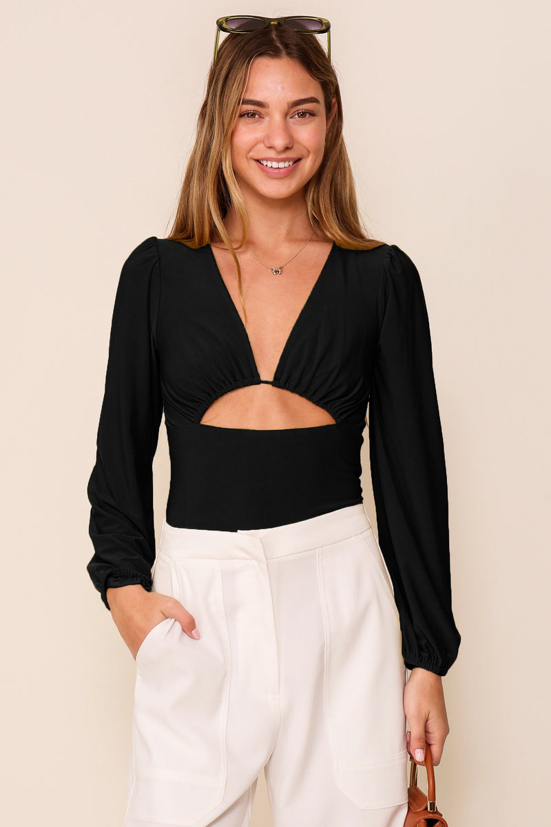 Night Out Cut Out Long Sleeve Top (Black)