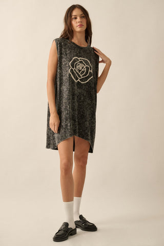 Mineral-Wash Rose-Graphic Mini Dress