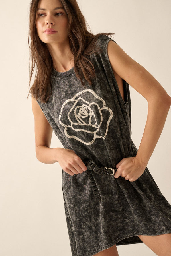 Mineral-Wash Rose-Graphic Mini Dress