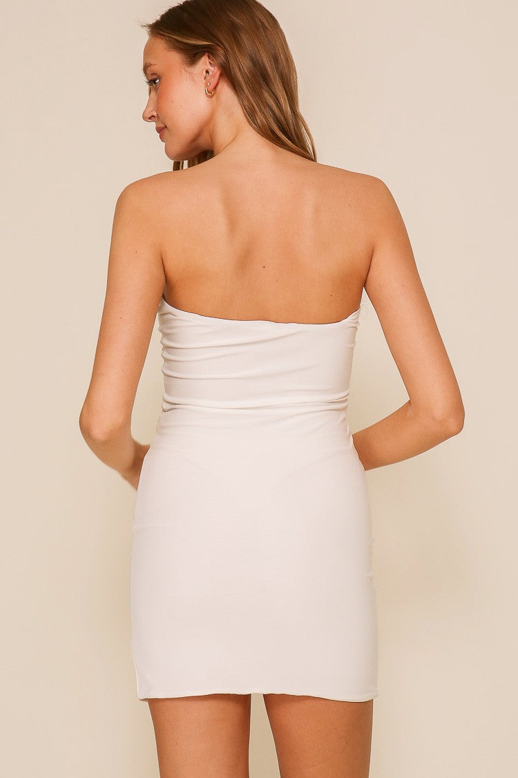 Strapless Ruched Bodycon Dress  (White)