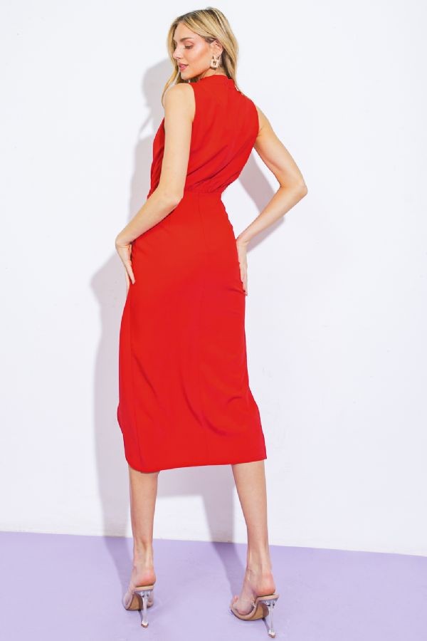 High Neckline Midi Dress (Red)