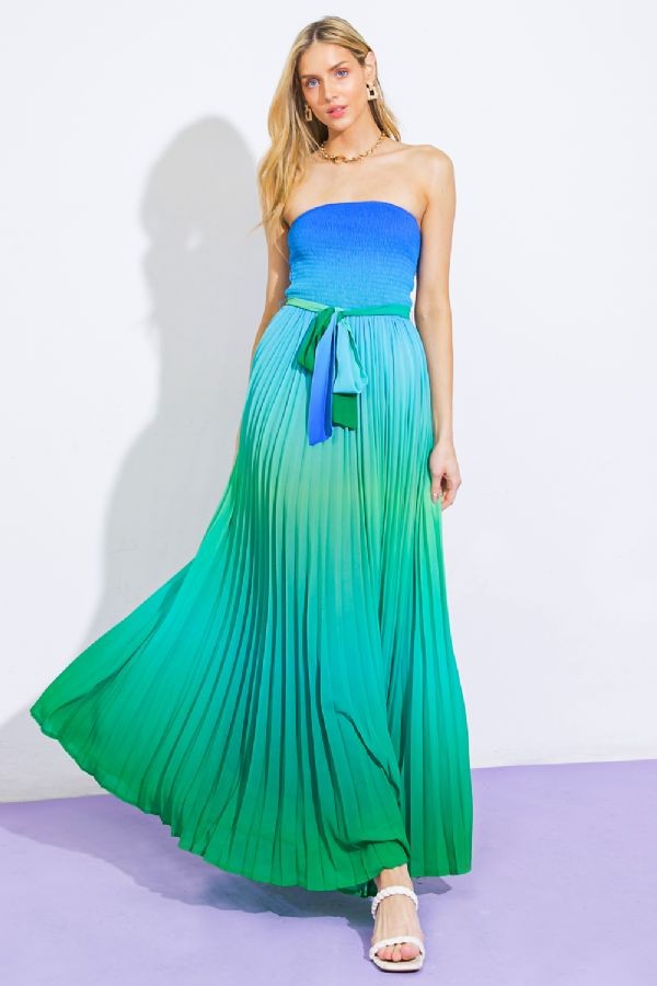 {ONE LEFT} Ombre Strapless Maxi Dress (Blue/Green)
