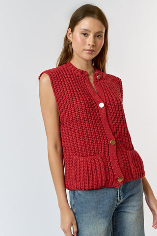 SWEATER BUTTON VEST TOP (RED/ORANGE)