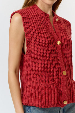 SWEATER BUTTON VEST TOP (RED/ORANGE)