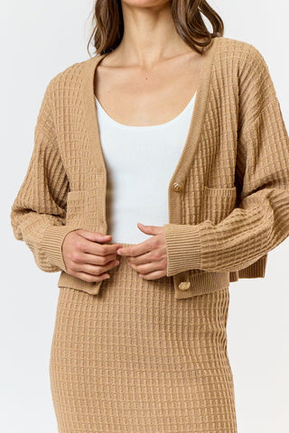 CARDIGAN KNIT SWEATER SET (TAUPE)