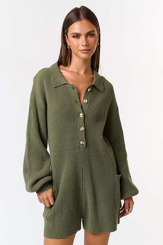 BUTTON UP SWEATER ROMPER (OLIVE)