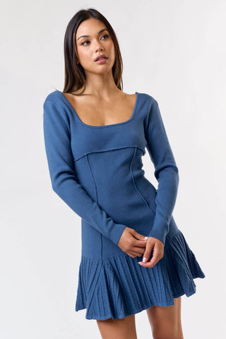 SQUARE NECK SWEATER MINI DRESS (INDIGO)