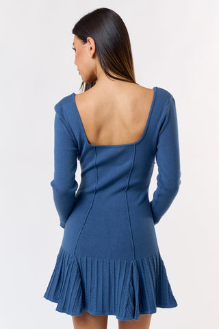 SQUARE NECK SWEATER MINI DRESS (INDIGO)