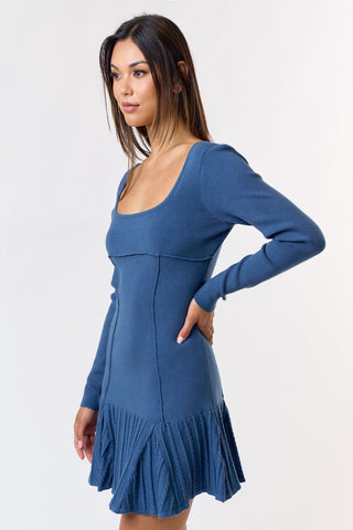 SQUARE NECK SWEATER MINI DRESS (INDIGO)