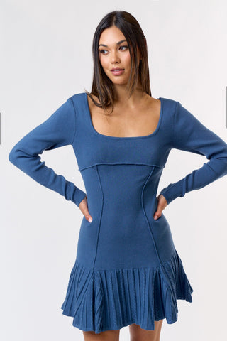 SQUARE NECK SWEATER MINI DRESS (INDIGO)