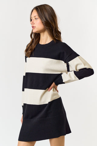 STRIPE SWEATER MINI DRESS (BLACK/WHITE)