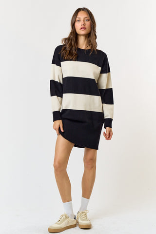 STRIPE SWEATER MINI DRESS (BLACK/WHITE)