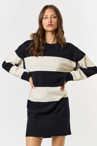 STRIPE SWEATER MINI DRESS (BLACK/WHITE)