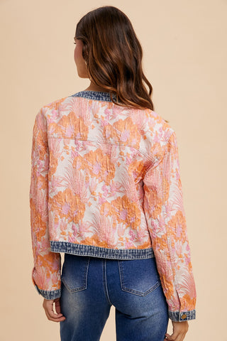 FLORAL JACQUARD DENIM CONTRAST JACKET (PINK/ORANGE)