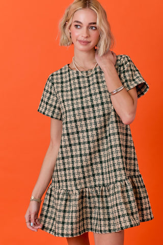 TWEED DROP WAIST (GREEN) DRESS